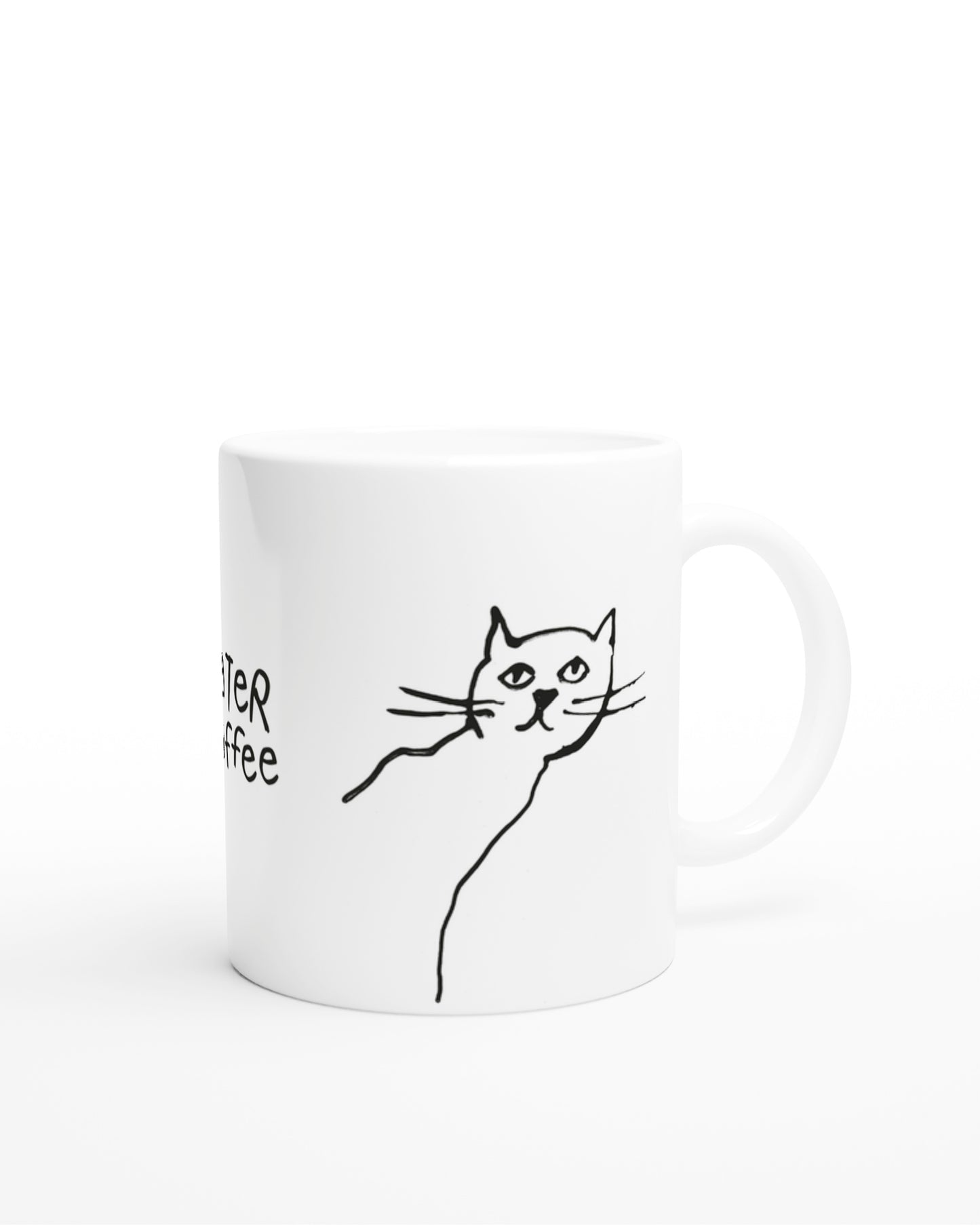 Freihand Illustration eines Katers auf einer weissen Tasse