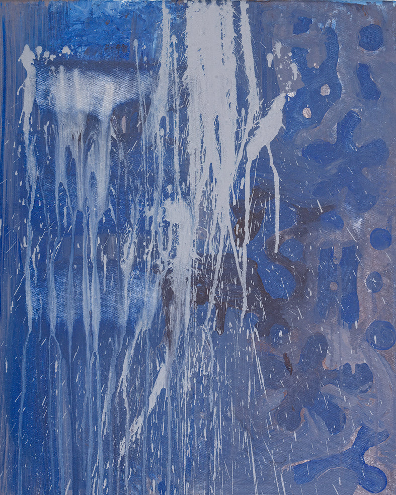 Detail des Motivs "Blue Abstract". Man sieht deutlich den Farbauftrag und die Struktur der Leinwand.