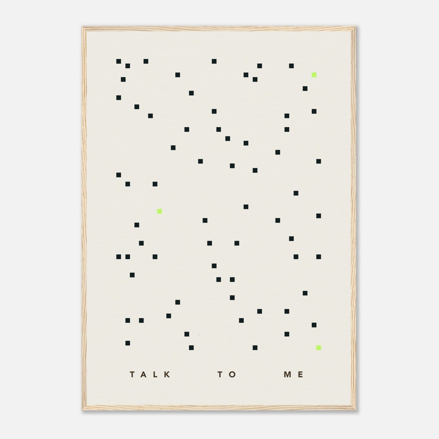 Das Bild "Talk To Me" in einem Holzrahmen.