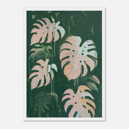 Das Poster "Pink Monstera" in weißem Holzrahmen.