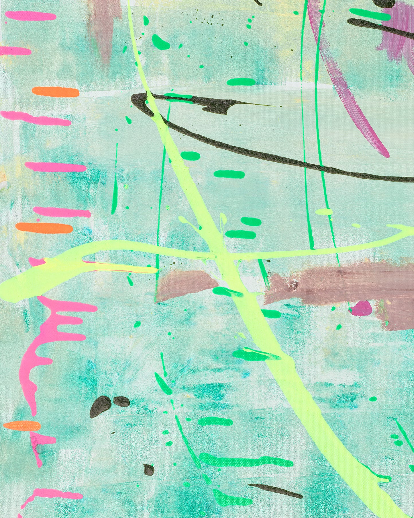 Detailausschnitt des abstrakten Kunstwerks Mint Drift mit feinen Linien und Pastellhintergrund.