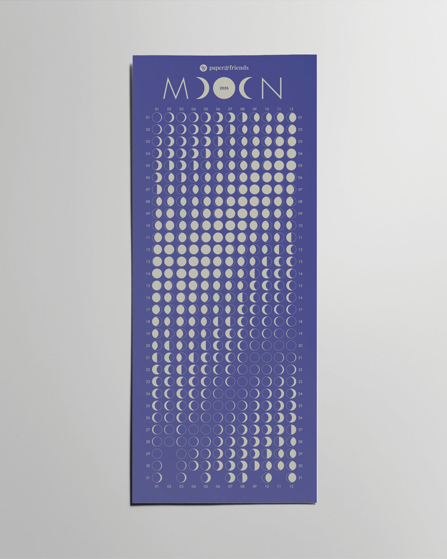 Wandkalender als Poster mit allen Mondphasen des Jahres 2026.