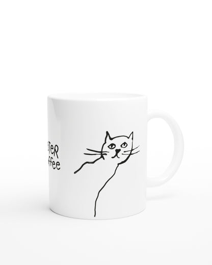 Freihand Illustration eines Katers auf einer weissen Tasse