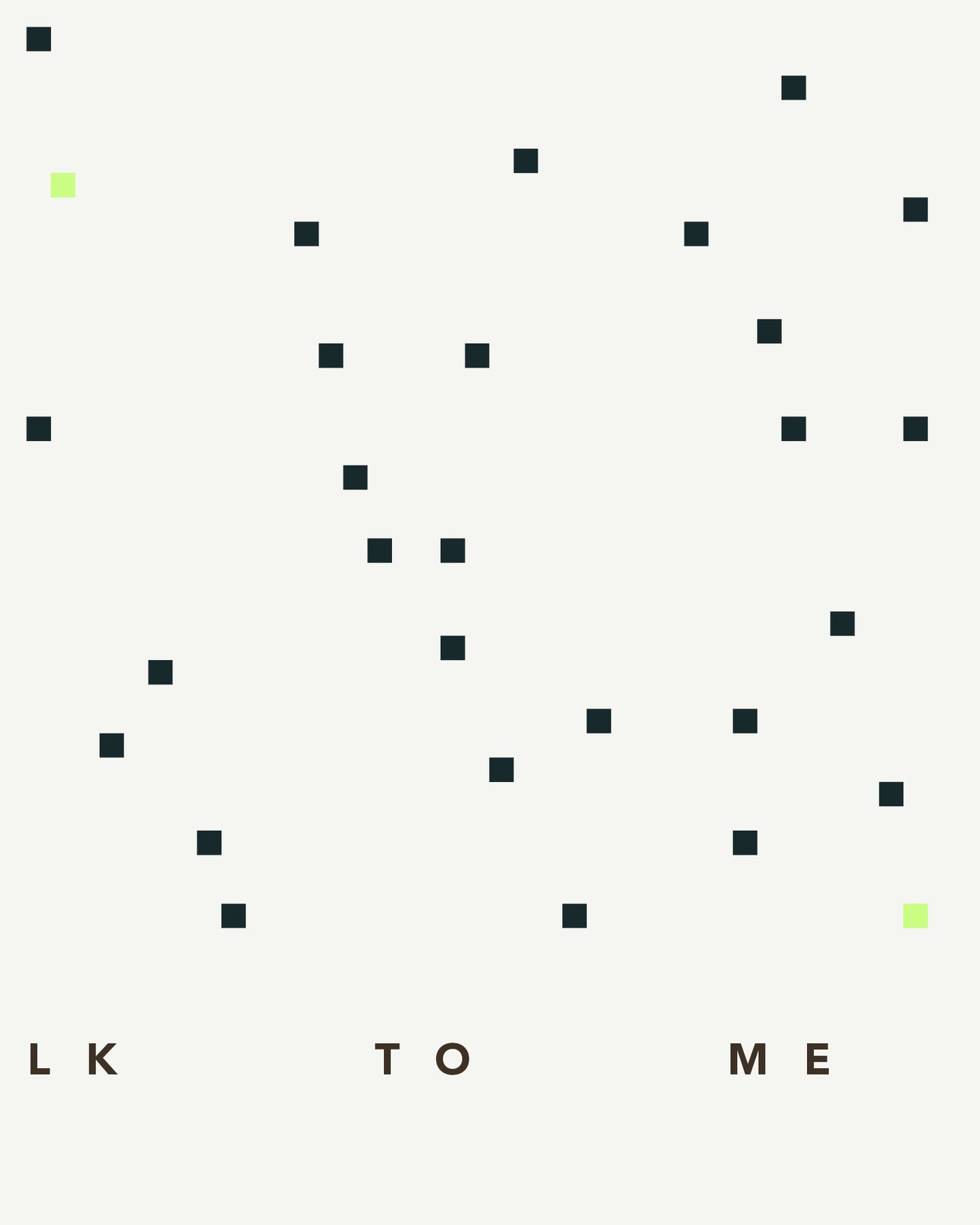 Detailansicht der Quadrate und Schrift auf dem Poster „Talk To Me“, abstrahierte Kommunikationsgrafik.