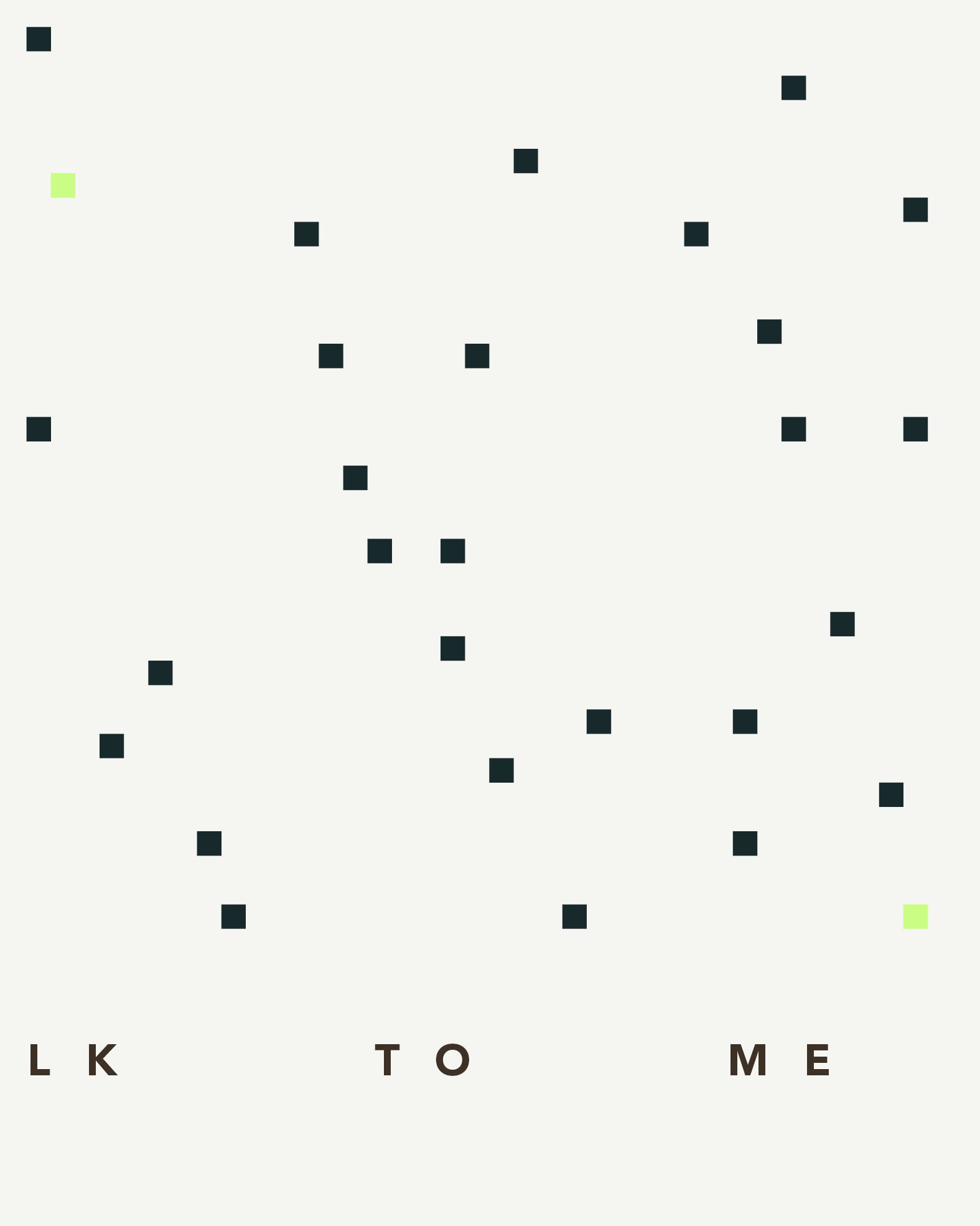 Detailansicht der Quadrate und Schrift auf dem Poster „Talk To Me“, abstrahierte Kommunikationsgrafik.