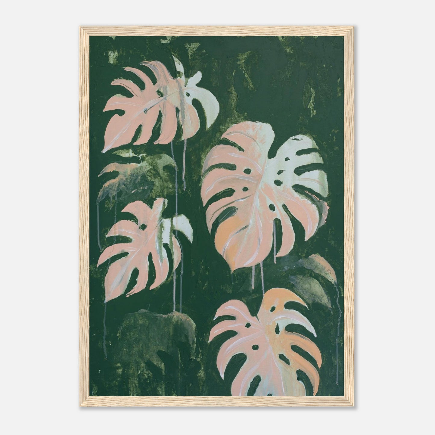 Das Poster "Pink Monstera" in Holzrahmen.