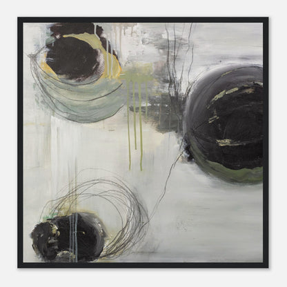 Quadratisches Kunstposter mit abstraktem Kreis-Motiv in einem schwarzen Rahmen