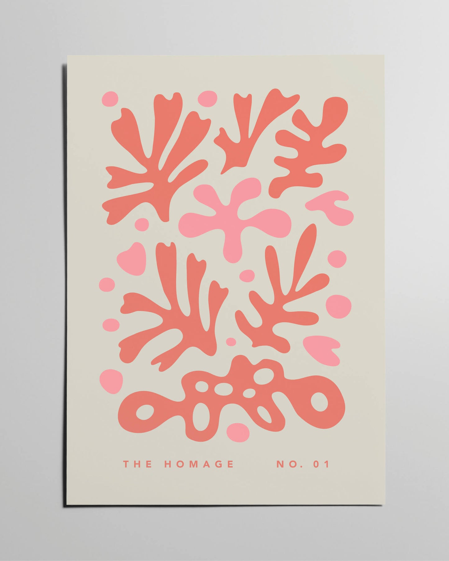 Beiges Poster mit floralen Elementen in Rot- und Pinktönen. Inspiriert von The Sheaf von Henri Matisse.