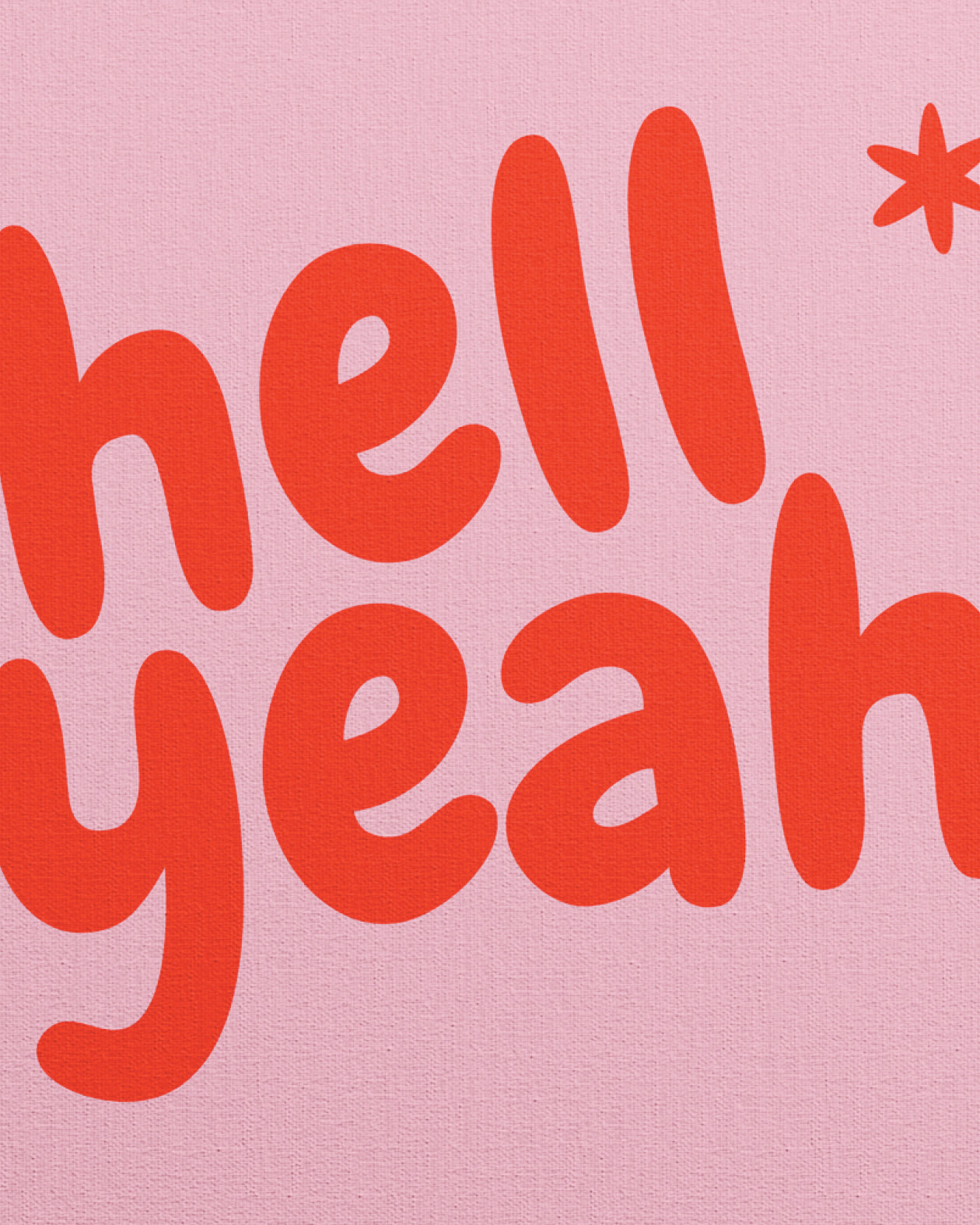 Detailaufnahme der Leinwandstruktur des Prints „Hell Yeah" in Rosa und Rot.