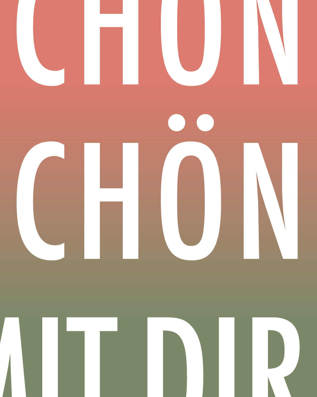 Detail des Covers vom Note Book Schon Schön Mit Dir. Die weißen Buchstaben sind teilweise angeschnitten auf einem Farbverlauf.