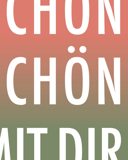 Detail des Covers vom Note Book Schon Schön Mit Dir. Die weißen Buchstaben sind teilweise angeschnitten auf einem Farbverlauf.